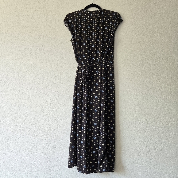 J‎ Crew M Dark Floral Midi Short Sleeve Wrap Dress Vneck - Picture 3 of 9